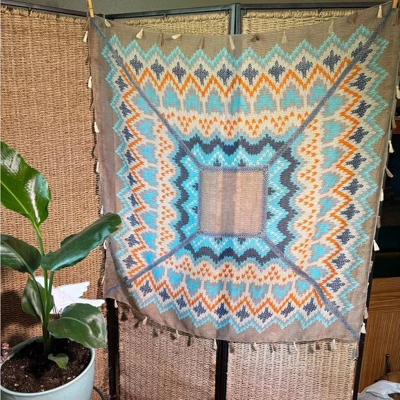 Vintage Women's Khaki and Blue Scarf-wraps,boho sheik - Picture 2 of 9